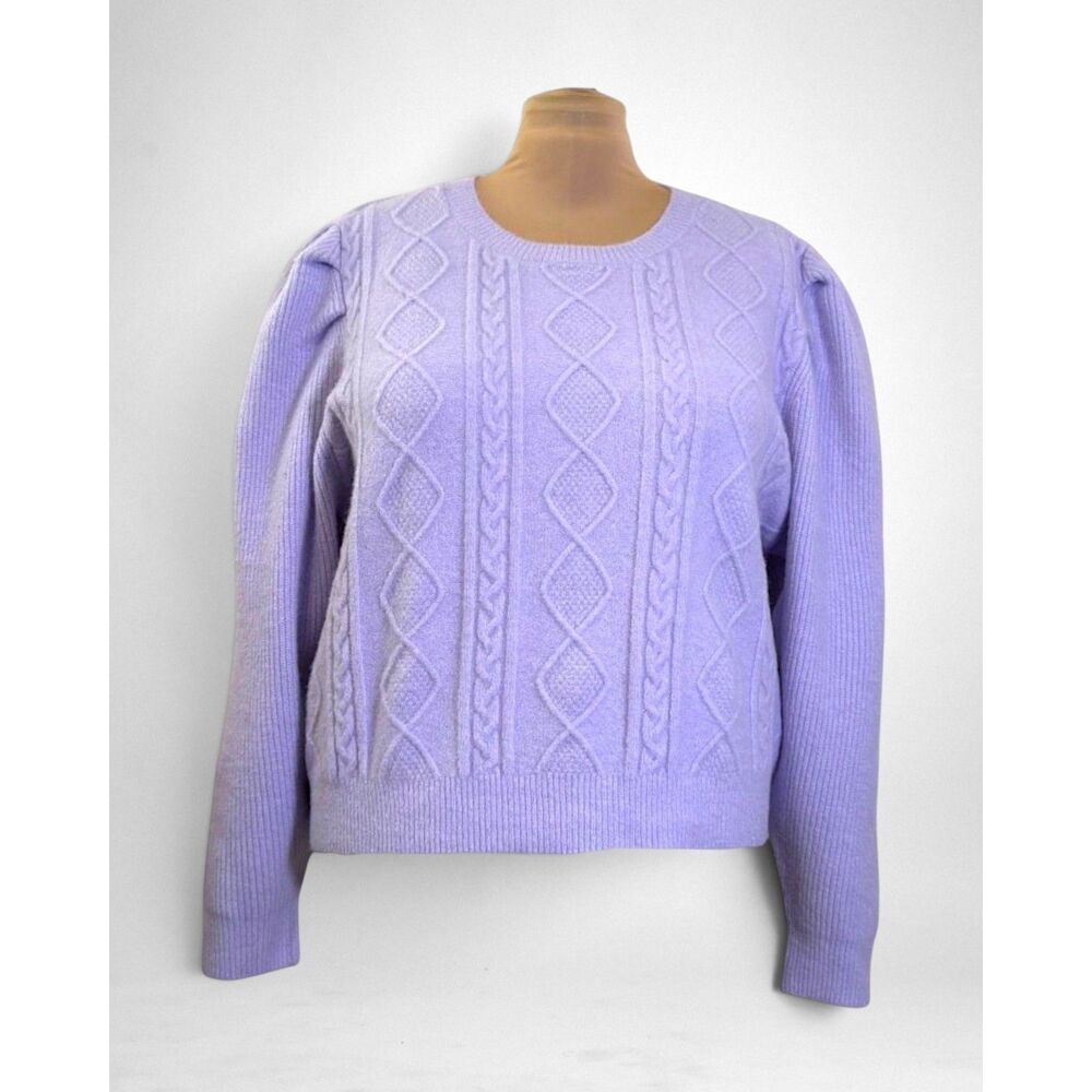 THE DROP Women's Gloria Puff Sleeve Cable-Knit Lavender Sweater, NWT! Size 3X